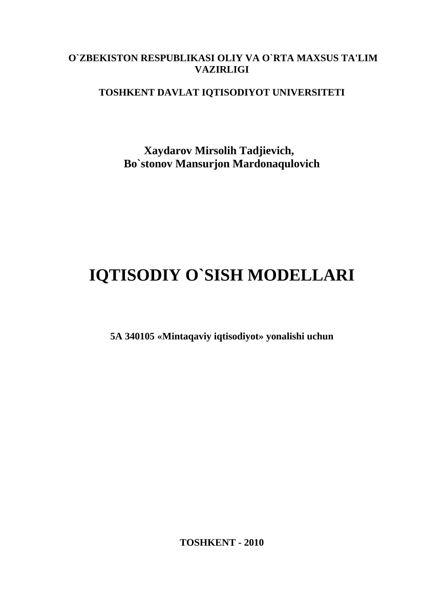 Iqtisodiy o`sish modellari