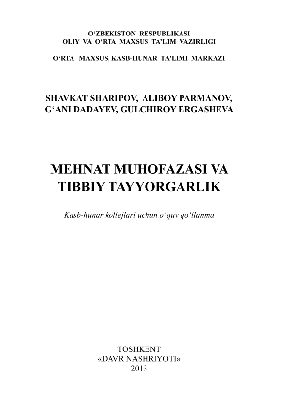 Mehnat muhofazasi va tibbiy tayyorgarlik