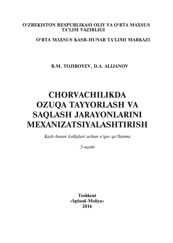  Chorvachilikda ozuqa tayyorlash va saqlash Ijarayonlarini mexanizatshiyalashtirish