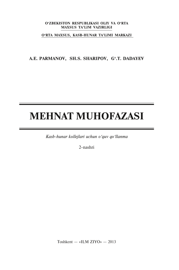 Mehnat muhofazasi va texnika xavfsizligi