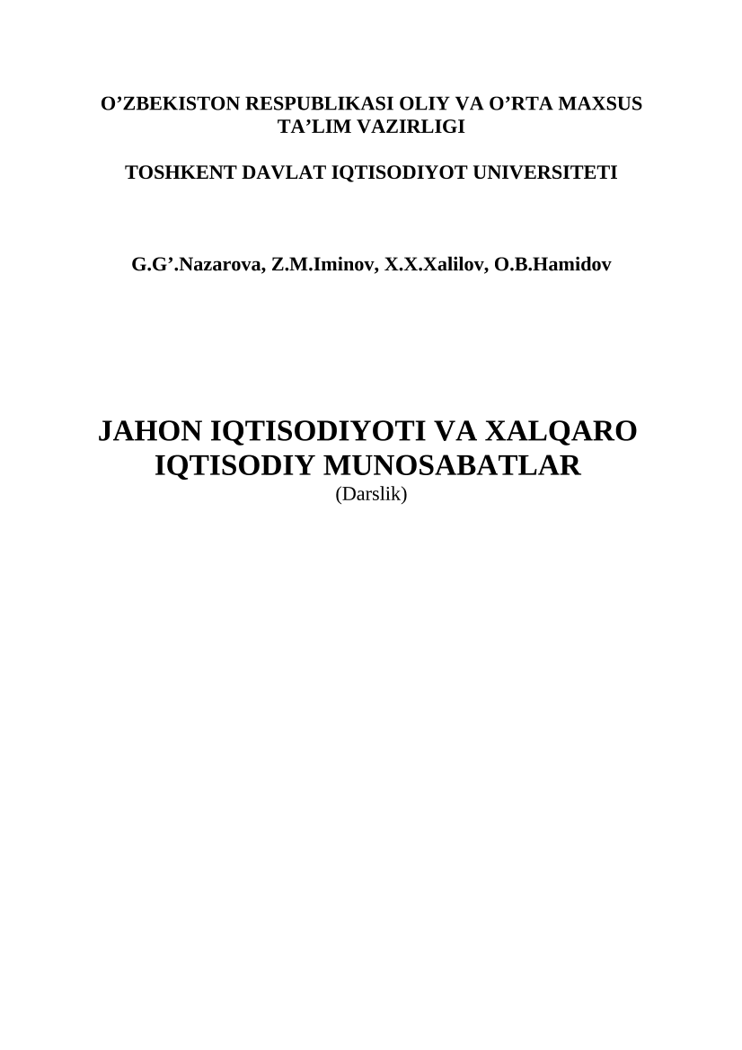 Jahon iqtisodiyoti va xalqaro iqtisodiy munosabatlar