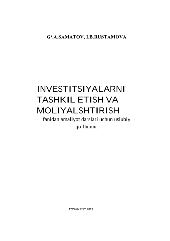 Investitsiyalarni tashkil etish va moliyalashtirish