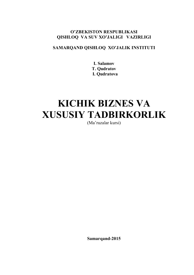 Kichik biznes va xususiy tadbirkorlik