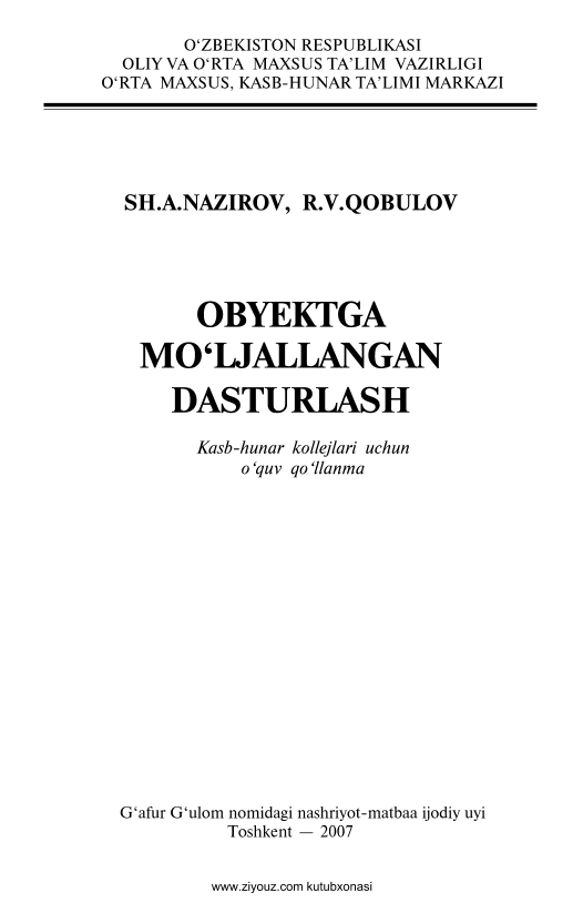 Obyektga mo`ljallangan dasturlash