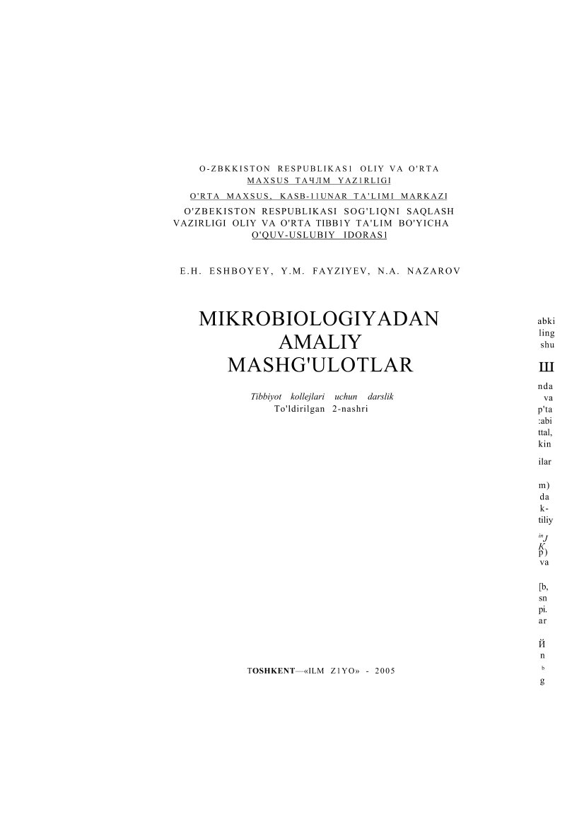 Mikrobiologiyadan amaliy mashg`ulotlar