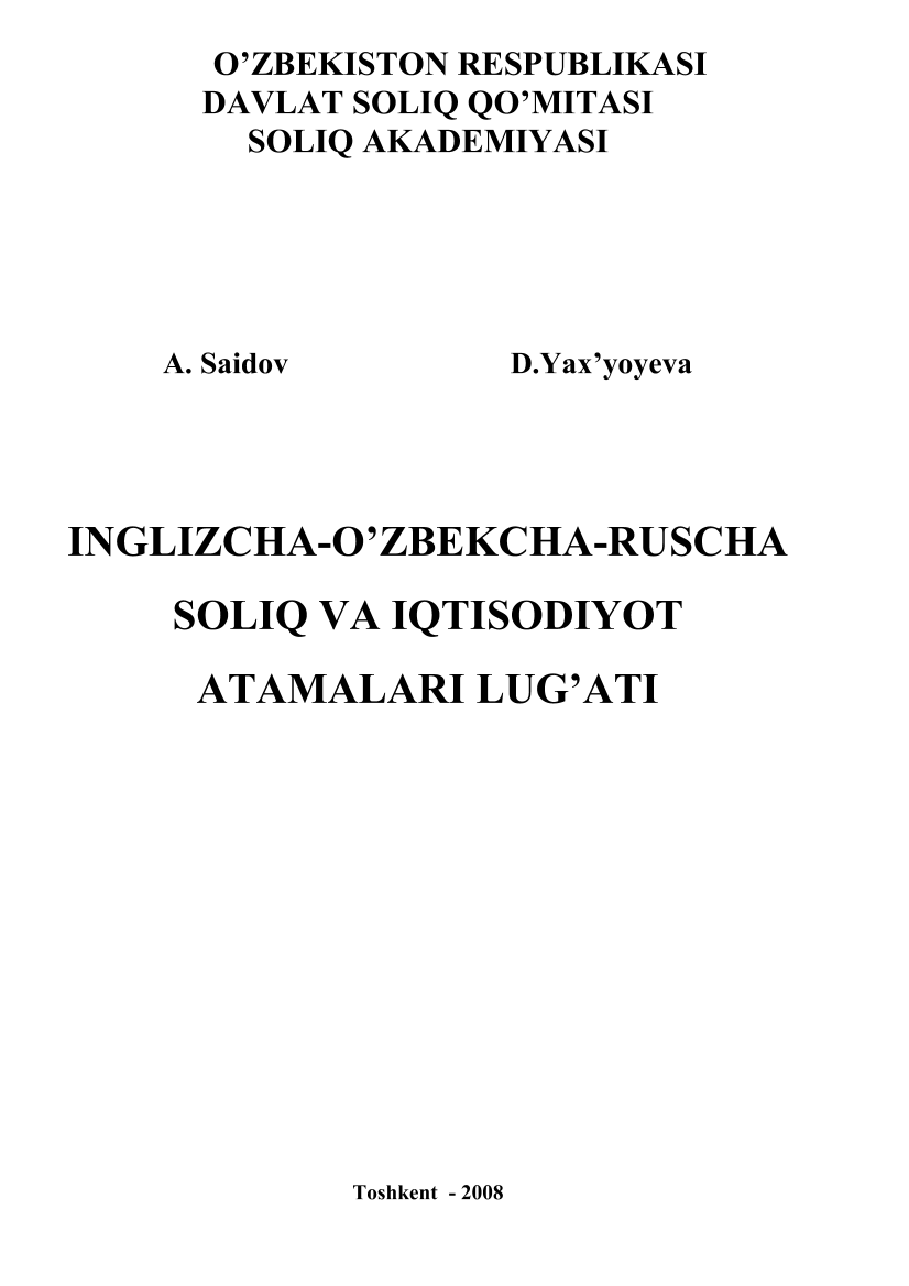 Inglizcha-o'zbekcha-ruscha soliq va iqtisodiyot atamalari lug'ati 