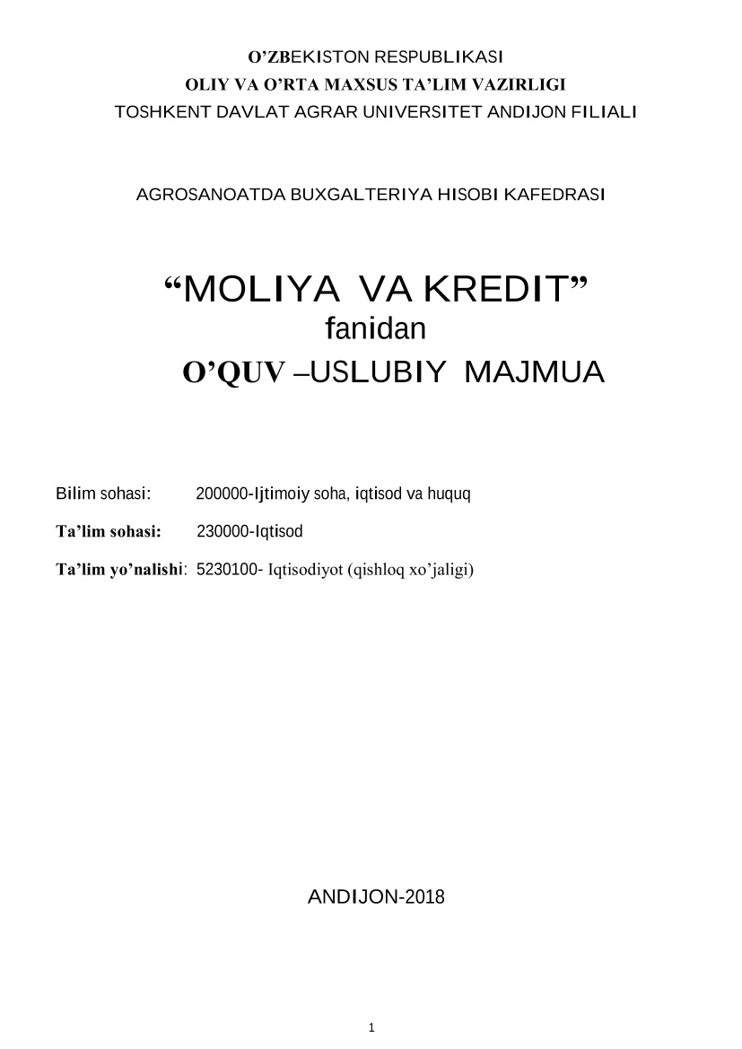 Moliya va kredit