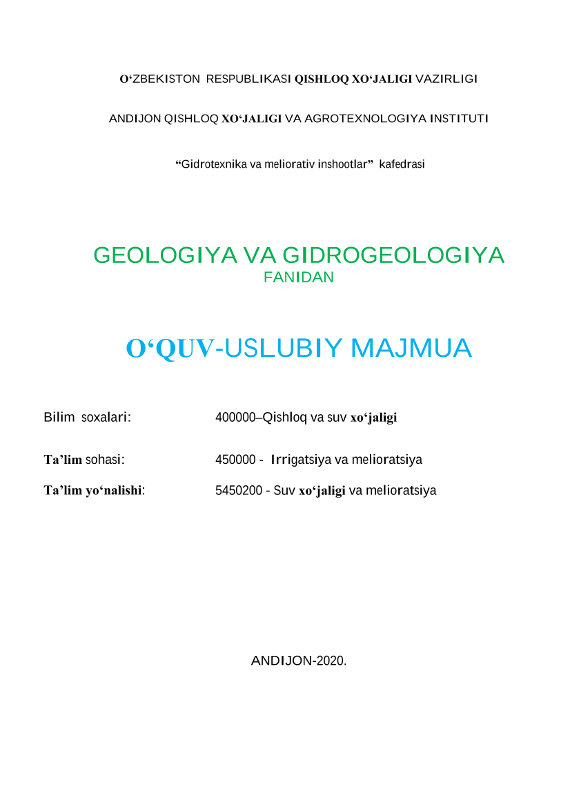 Gidrologiya va gidrogeologiya