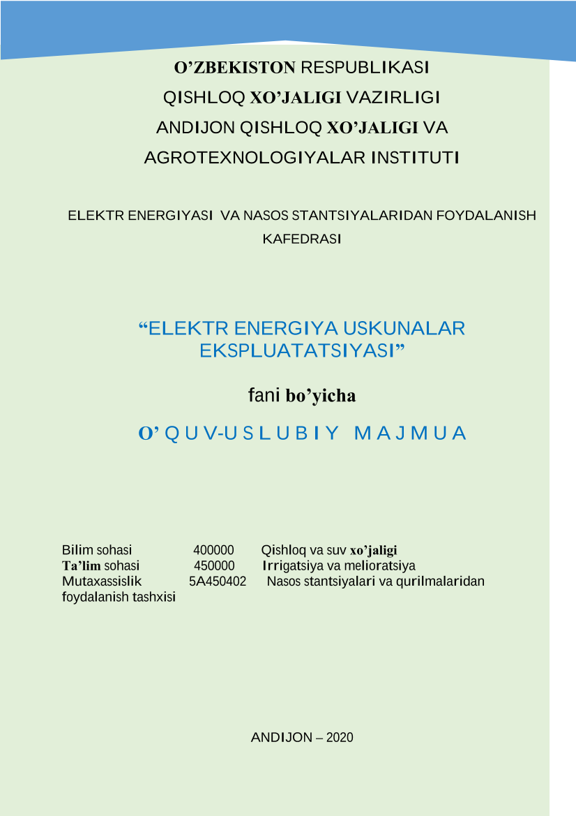 Elektr energiya uskunalar ekspluatatsi