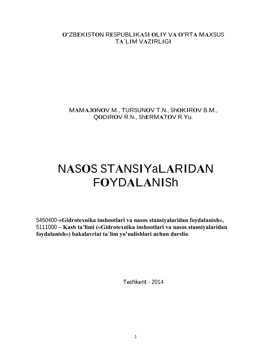 Nasos stansiyalardan foydalanish