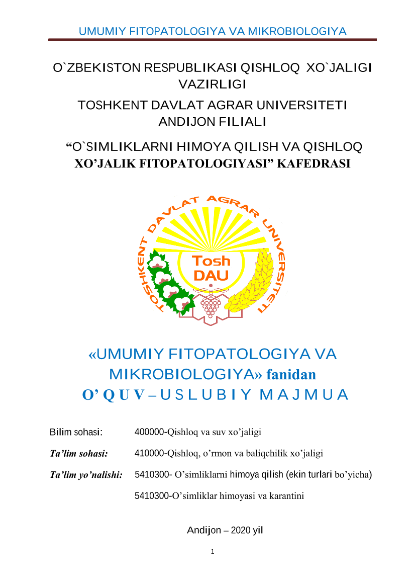 Umumiy fitopotologiya va mikrobiologiya