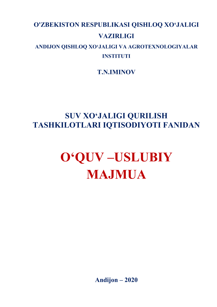 Suv xo`jaligi qurilish tashkilotlari iqtisodiyoti