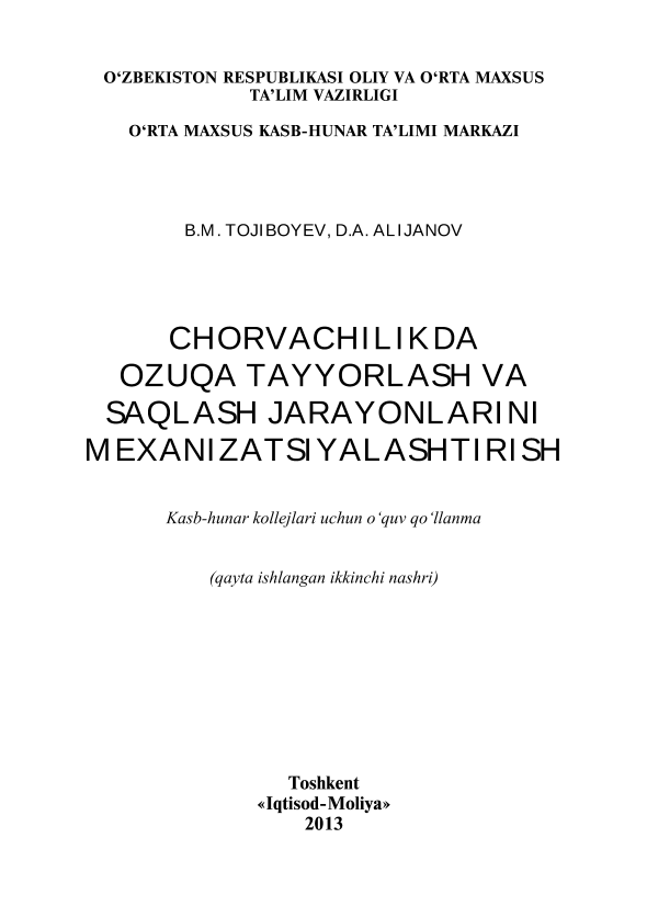 Chorvachilikda ozuqa tayorlash va saqlash jarayonlarini mexanizatsiyalashtirish