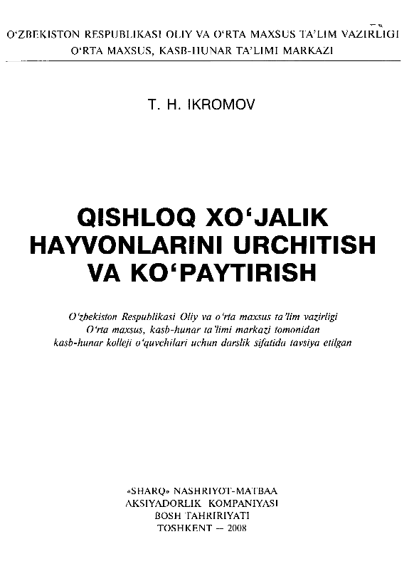 Qishloq xo`jalik hayvonlarini urchitish va ko`paytirish