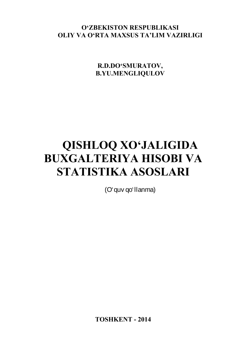 Qishloq xo`jaligida buxgalteriya hisobi va statistika asoslari