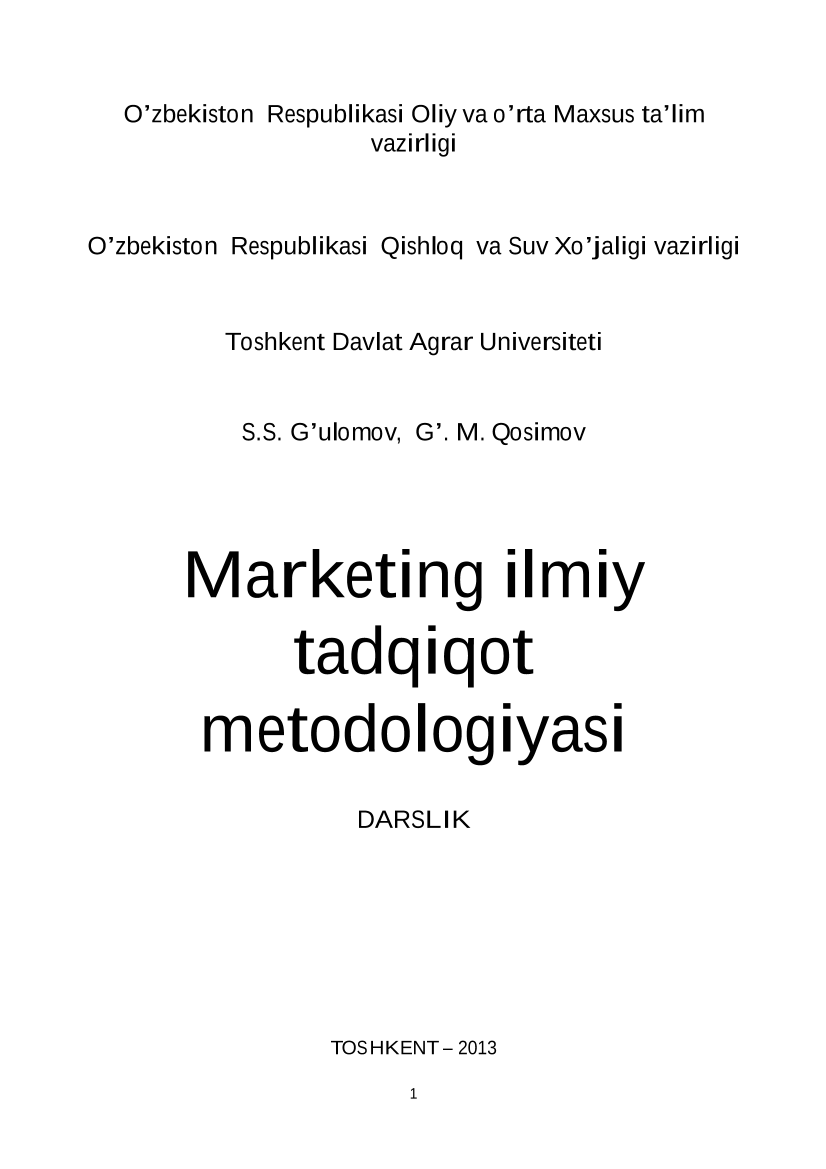 Marketing ilmiy tadqiqot metodologiyasi