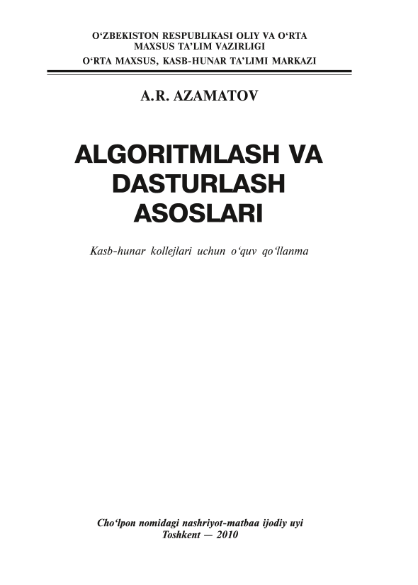 Agroritmlash va dasturlash asoslari