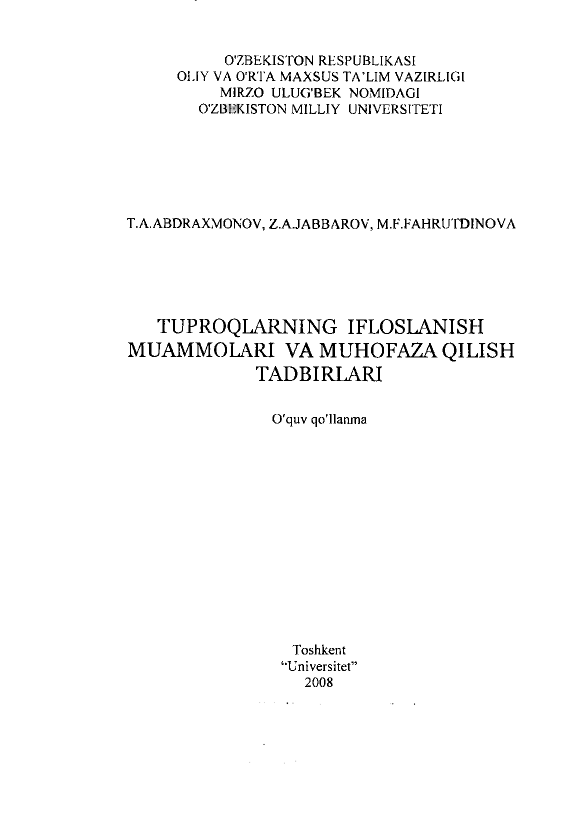 Tuproqlarning ifloslanish muammolari va muhofaza qilish tadbirlari