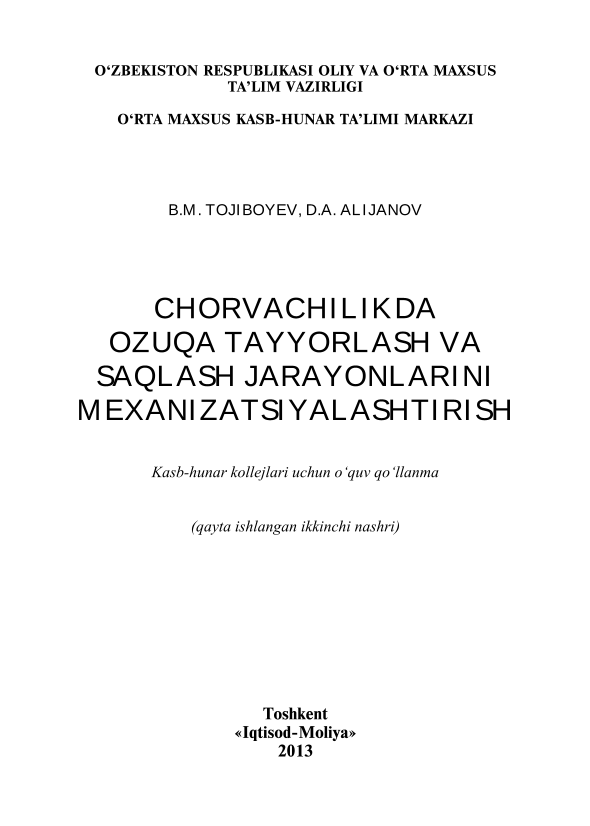 Chorvachilikda ozuqa tayyorlash va saqlash jarayonlarini mexanizatsiyalashtirish