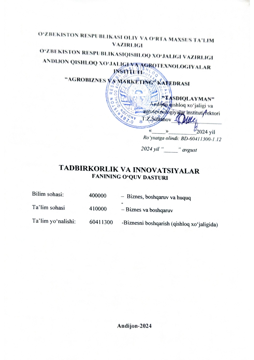 Tadbirkorlik va innovatsiyalar