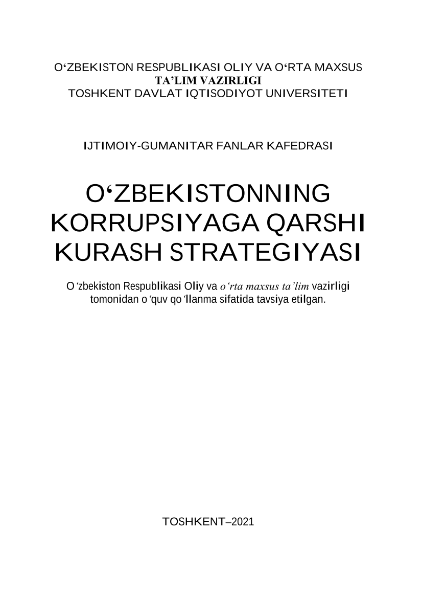 O`zbekistonning korrupsiyaga qarshi kurash strategiyasi