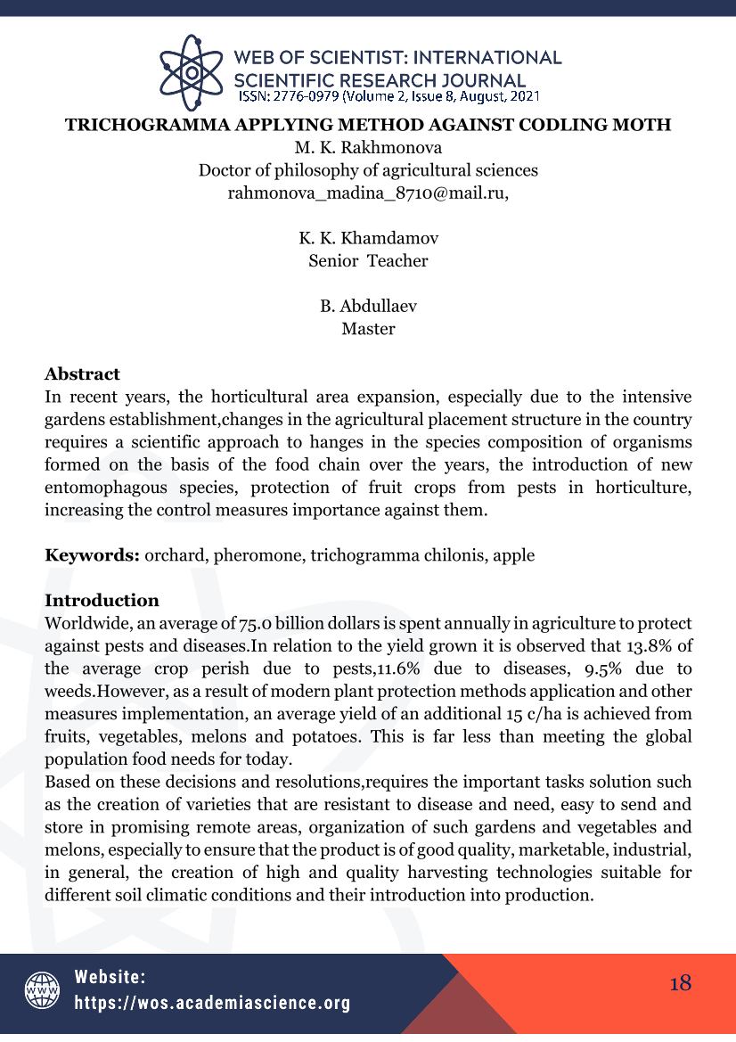 "Application and Effectiveness of Trichogramma Parasite Species for Codling Moth Quantity Control"