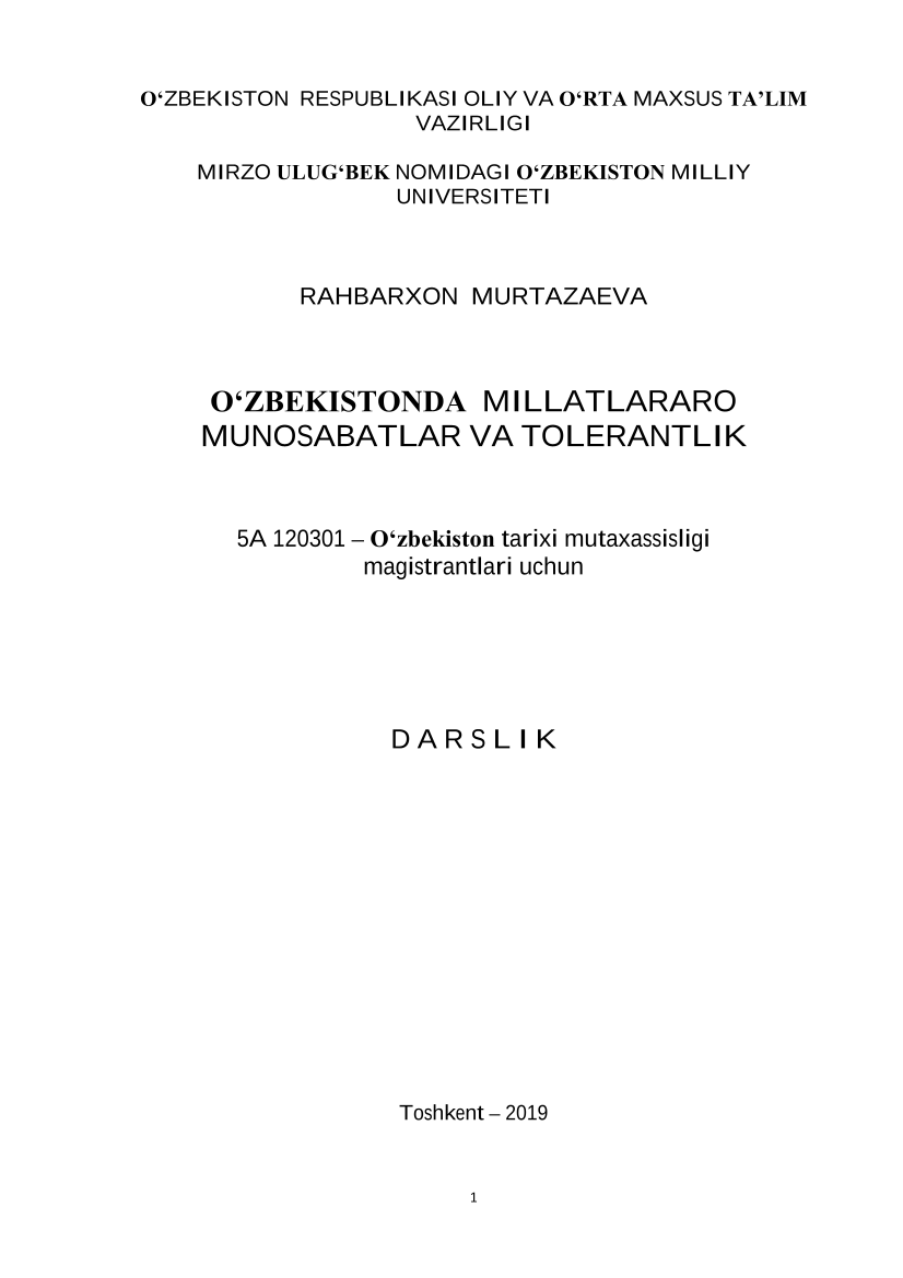 O'zbekistonda millatlararo munosabatlar va tolerantlik