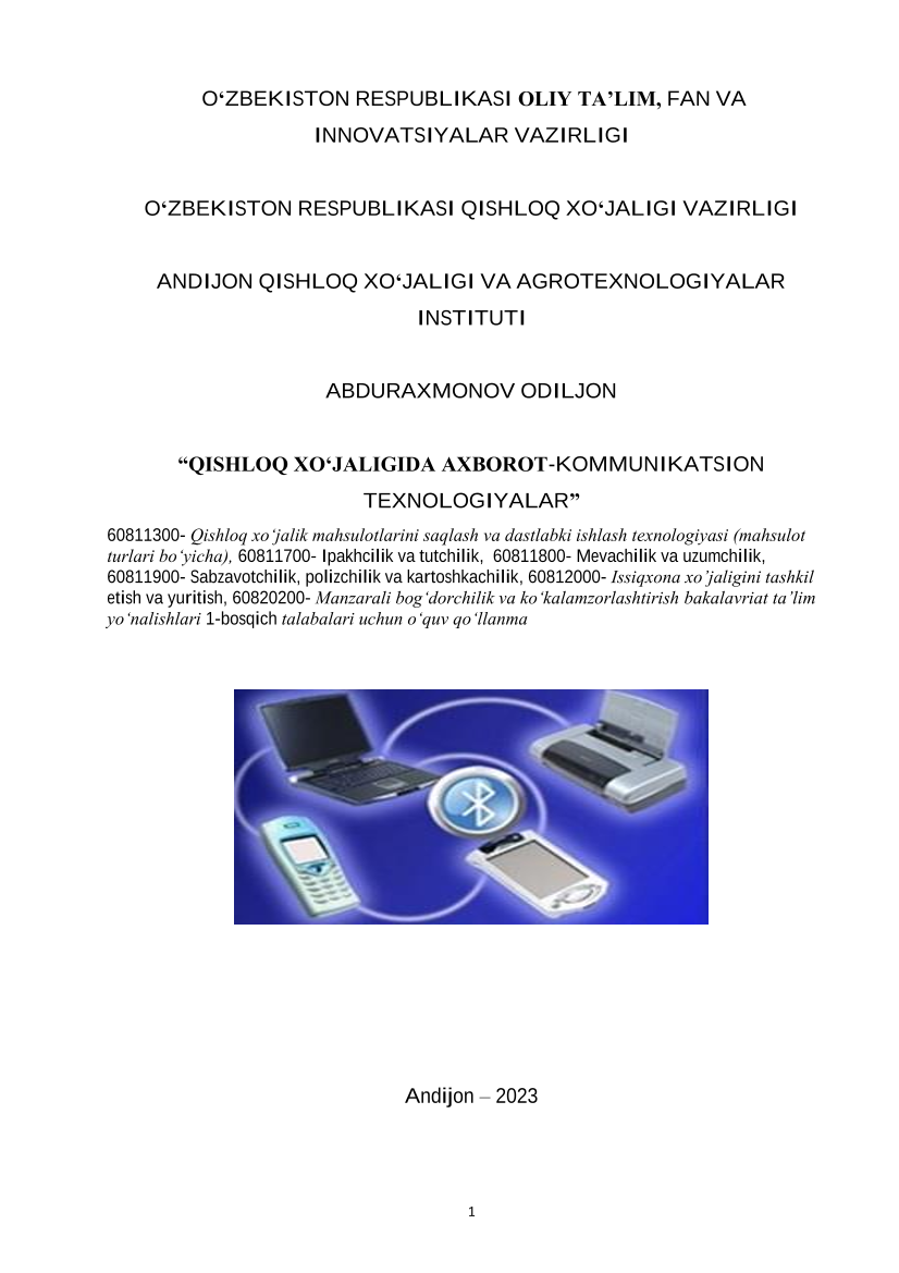 “QISHLOQ XO‘JALIGIDA AXBOROT-KOMMUNIKATSION TEXNOLOGIYALAR” 