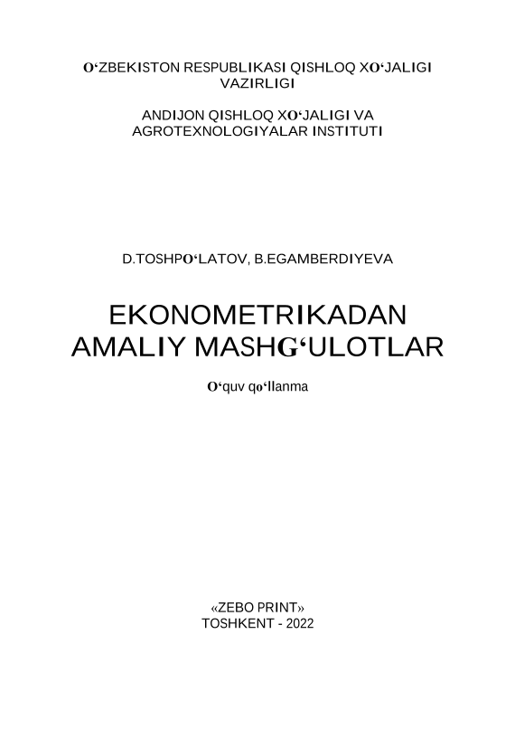 EKONOMETRIKADAN  AMALIY MASHG‘ULOTLAR