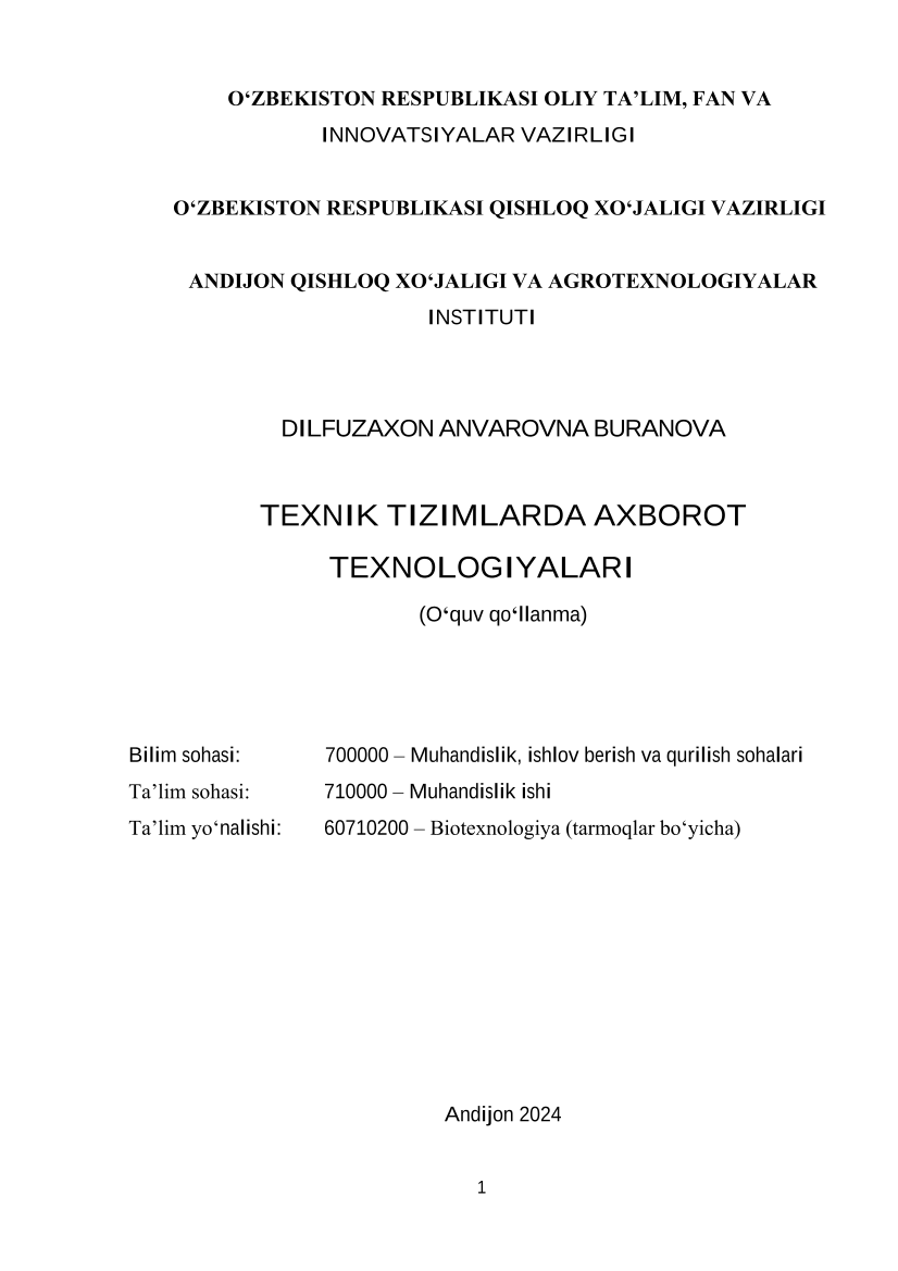 TEXNIK TIZIMLARDA AXBOROT  TEXNOLOGIYALARI 