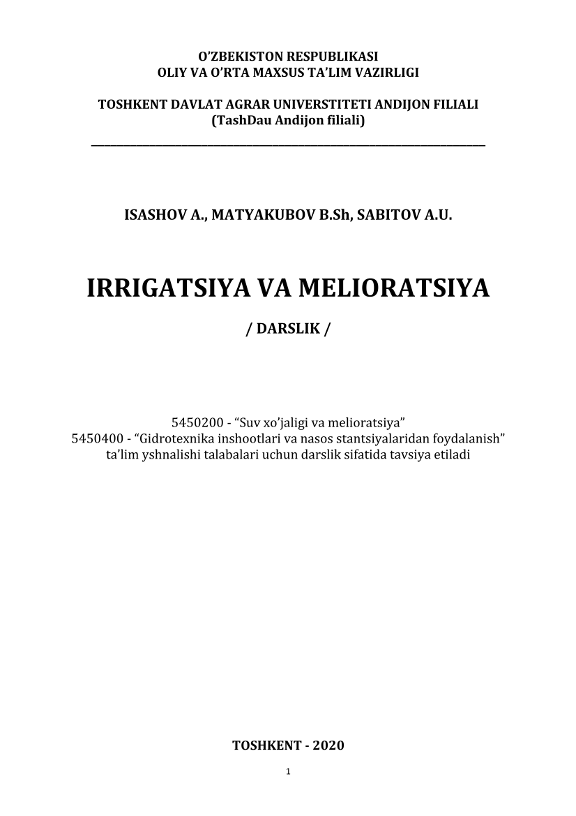 Irrigatsiya va melioratsiya