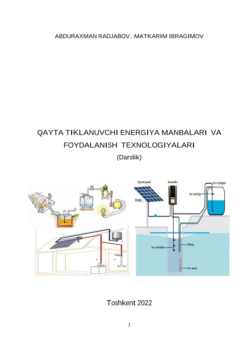 Qayta tiklanuvchi energiya manbalari va foydalanish texnologiyalari