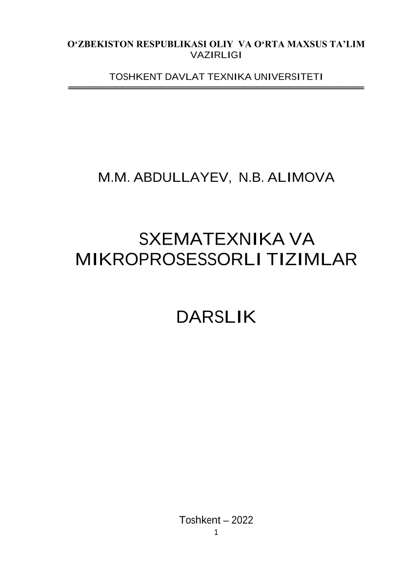 Sxematexnika va mikroprosessorli tizimlar