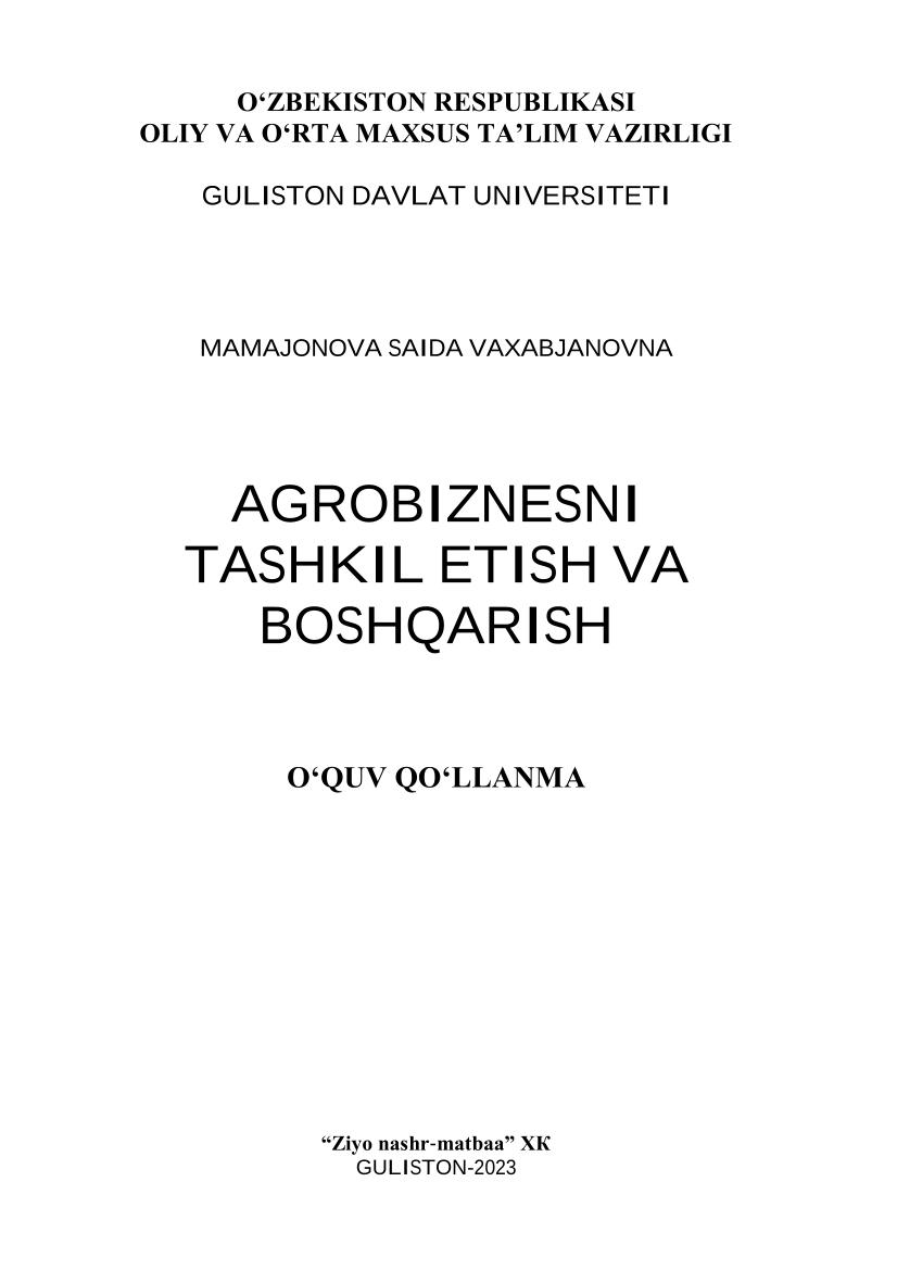 Agrobiznesni tashkil etish va boshqarish