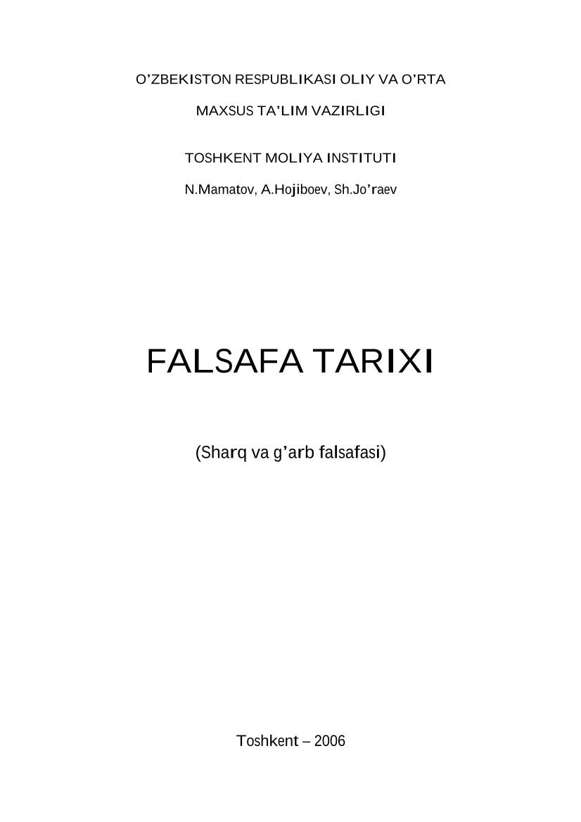 Falsafa tarixi (Sharq va g'arb falsafasi)