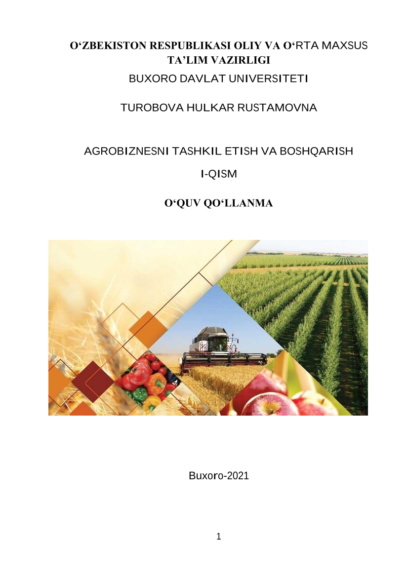 Agrobiznesni tashkil etish va boshqarish (I-qism)