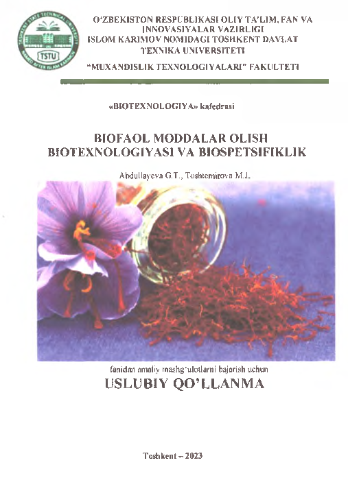 Biofaol moddalar olish biotexnologiyasi va biospetsifiklik 