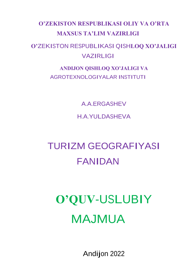 Turizm geografiyasi fanidan o'quv-uslubiy majmua